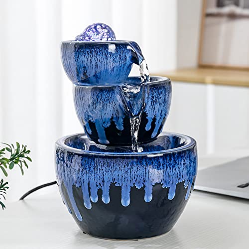 Ceramic Tabletop Fountain with Rolling Ball – Indoor Water Feature, Blue