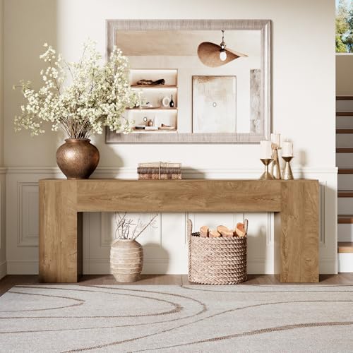 86-Inch Extra Long Console Table, Natural Oak Farmhouse Sofa Table