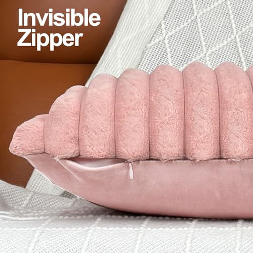 Pink Faux Fur Throw Pillow Covers 18x18, Set of 2 Soft Fluffy Cushion Cases