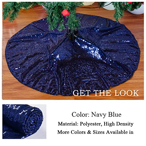 Navy Blue Christmas Tree Skirt 60 Inch Sequin Holiday Decor for Small Trees