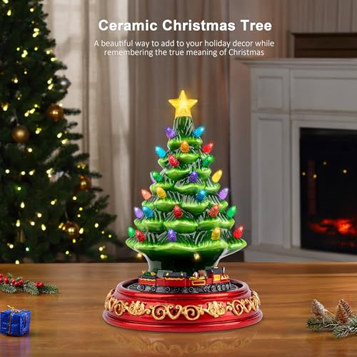 Lighted Ceramic Christmas Tree with Rotating Train & Music - 10.5 Inch