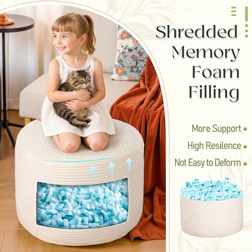 Round Corduroy Footstool Ottoman with High-Density Foam Filling