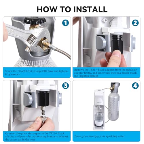 CO2 Tank Adapter with 60in Stainless Steel Hose for Soda Makers CGA320