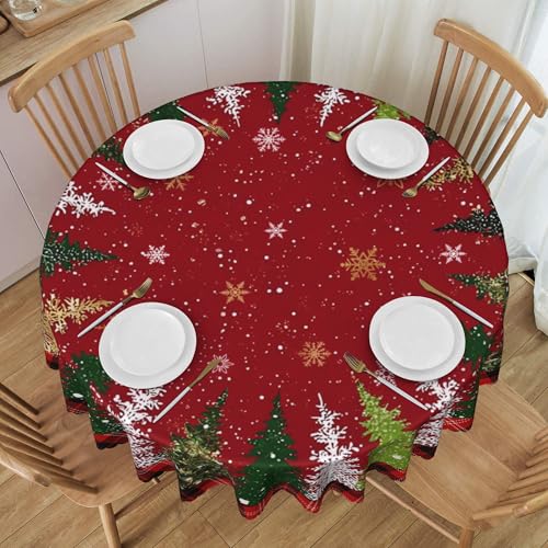 Ecixzyo Christmas Tree Round Tablecloth 60 Inch Polyester Washable Home Decor