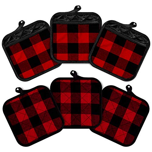 Whaline Red Black Buffalo Plaid Oven Mitts & Pot Holders Set 6pcs Heat-Resistant Kitchen Accessories