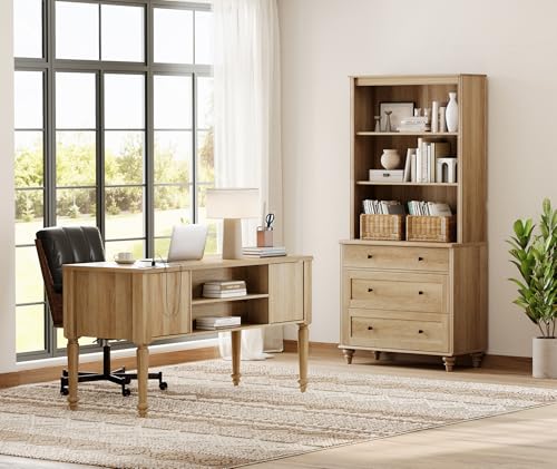 56-Inch Executive Desk and Tall Bookcase Set with Charging Station