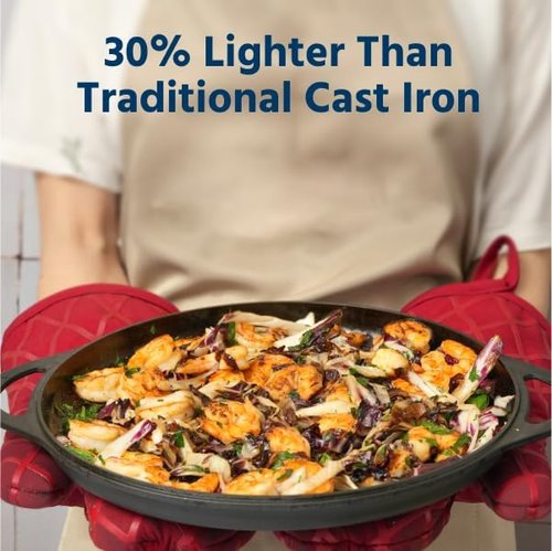 COOKLIFE 12 Inch Pre-Seasoned Cast Iron Griddle - Lightweight, Smooth Surface for Easy Cleaning & Versatile Cooking