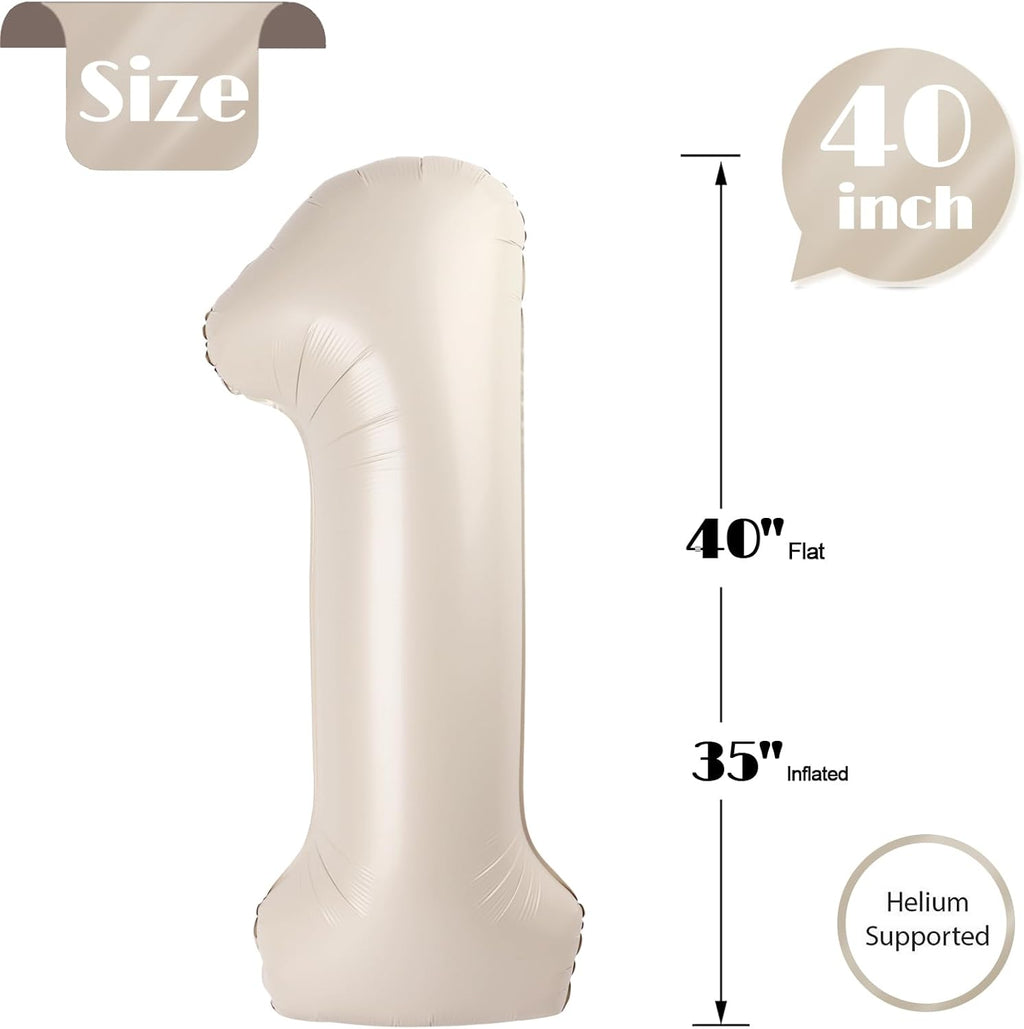 Skiennix 40-Inch Cream Number 1 Balloon - Shiny First Birthday Decoration for Boys & Girls