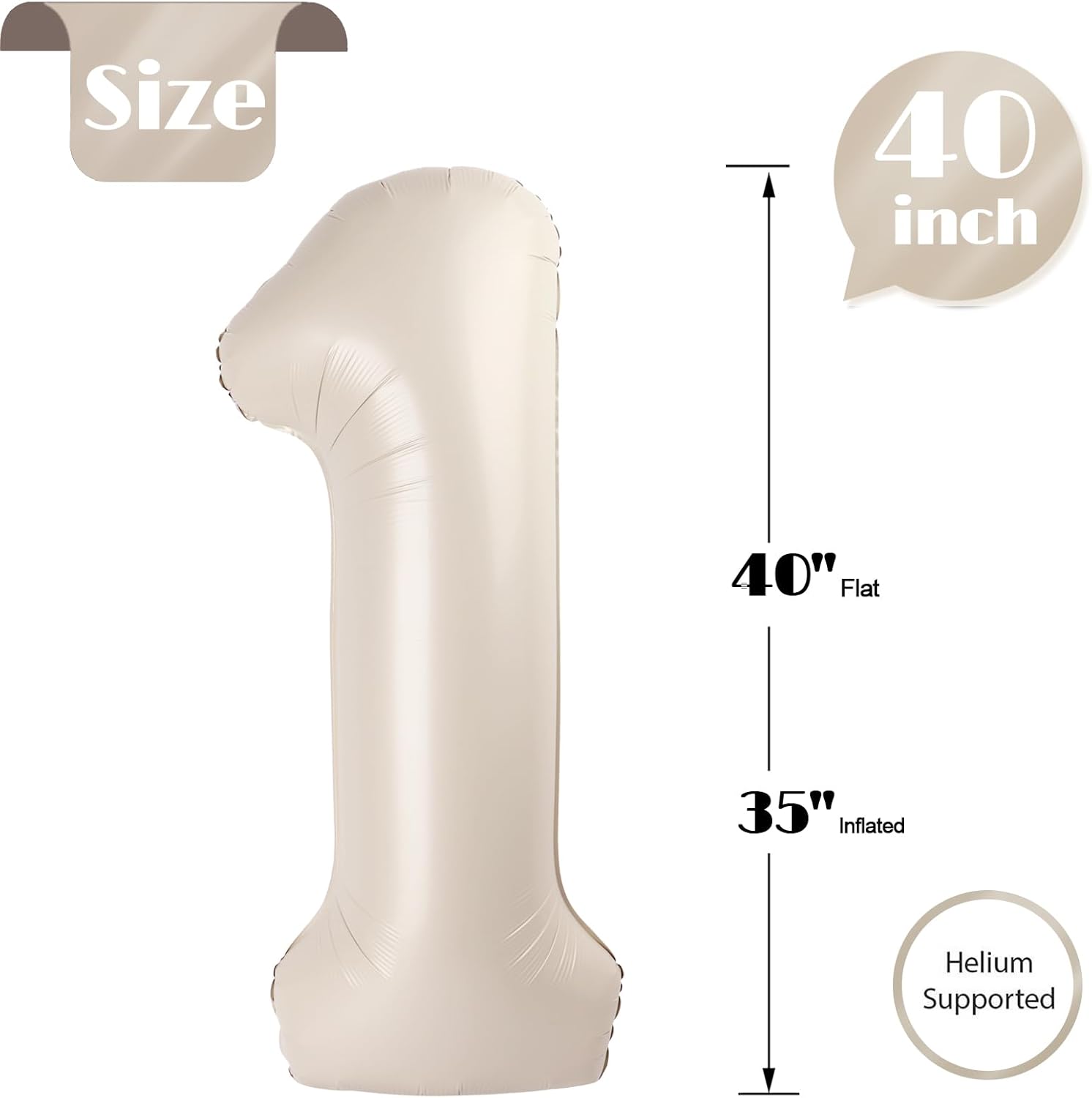 Skiennix 40-Inch Cream Number 1 Balloon - Shiny First Birthday Decoration for Boys & Girls