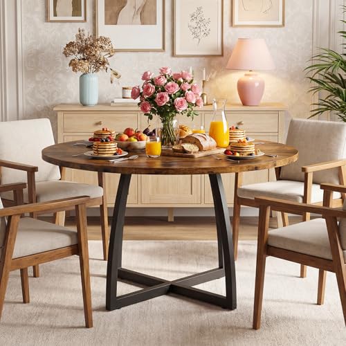 47.2-Inch Round Dining Table, Rustic Farmhouse Kitchen Table for 4-6