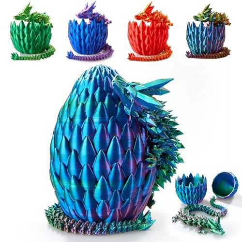 3D Printed Articulated Crystal Dragon with Egg, Fidget Toy Decor