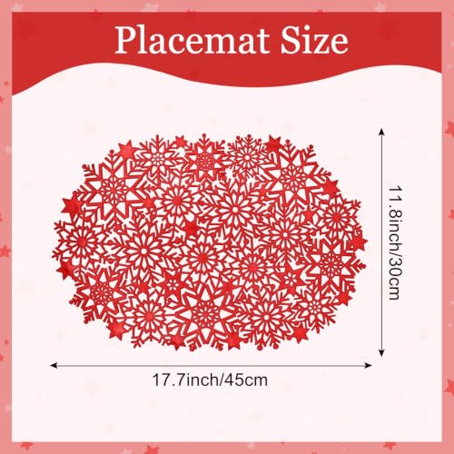 HADEEONG Snowflake Placemats Set of 6 - Red, PVC Dinner Mats 17.7 x 11.8 in