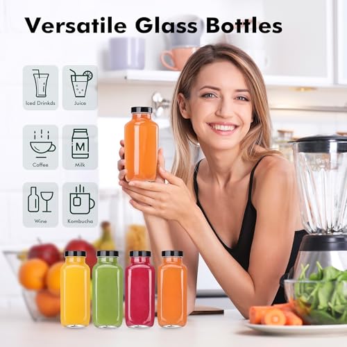 8 oz Glass Juice Bottles with Leakproof Lids and Labels - 8 Pack