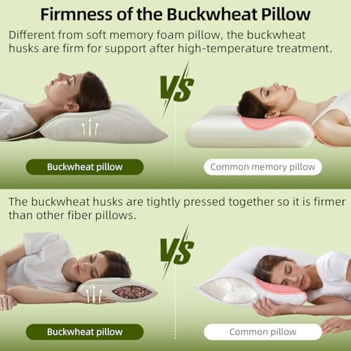 Organic Buckwheat Pillow 20x26 - Adjustable Height, Neck Support