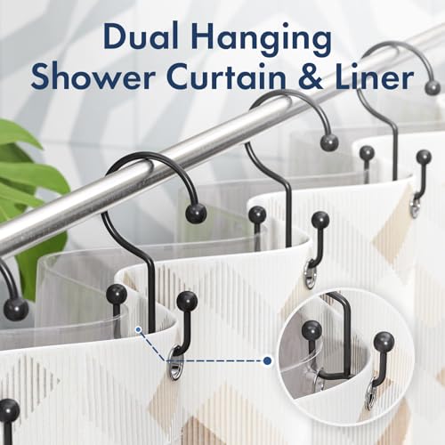 Matte Black Double Shower Curtain Hooks - Rust-Proof Metal Rings (12 Pack)