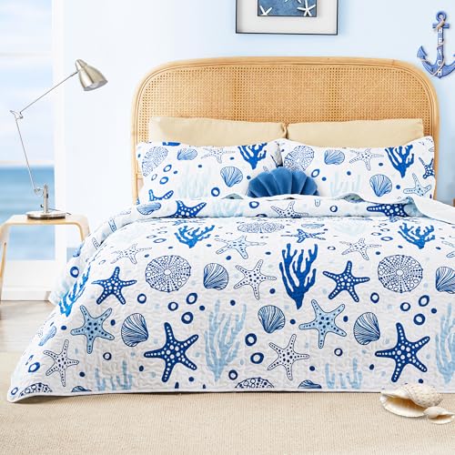Love's Cabin Coastal Queen Quilt Set - 3-Piece Lightweight Bedspread