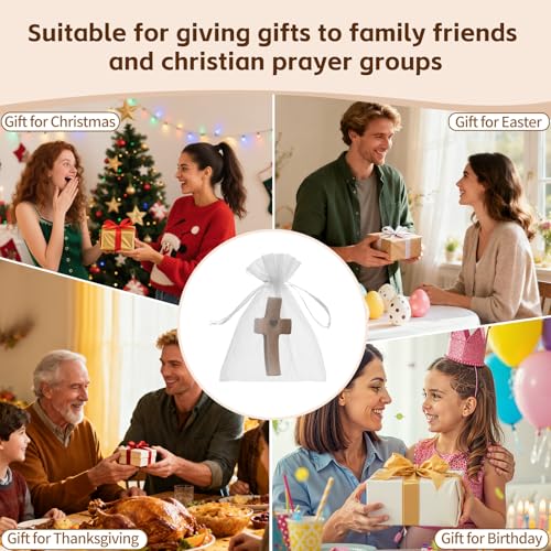 Wooden Pocket Cross Fidget Set (4 Pcs) - Anxiety Relief & Prayer Tool