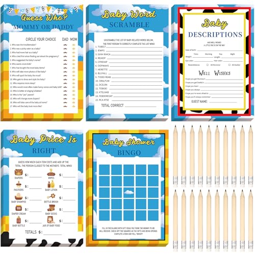Yinder Boy Baby Shower Games Set - 145 Pieces with Cards & Pencils