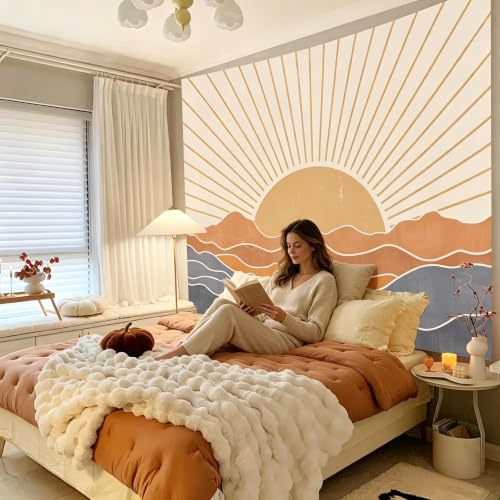 Boho Sun Wall Tapestry - Retro 70s Sunset Bohemian Wall Hanging Art