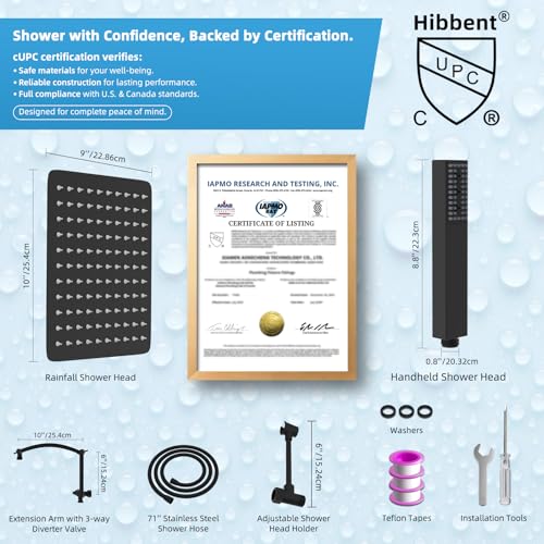 10-Inch Rainfall Shower Head and Handheld Combo with Adjustable Extension Arm