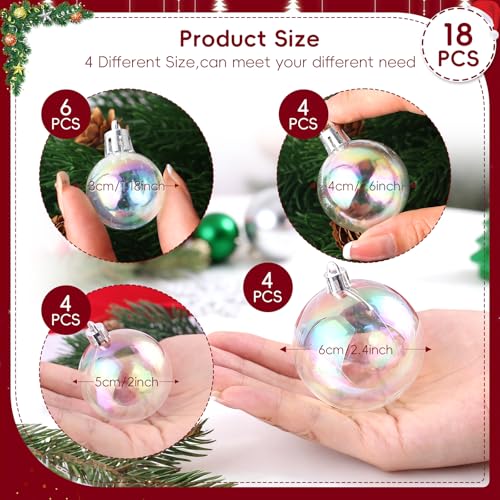 Iridescent Clear Ornament Balls (18 Pack, 4 Sizes) for Halloween & Christmas