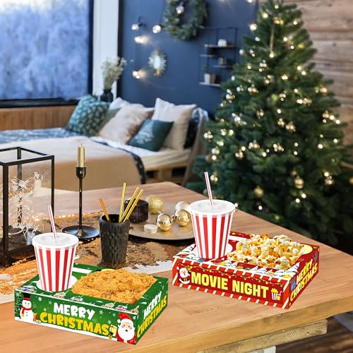 36PCS Christmas Snack Trays with Santa & Snowman Design - Holiday Party Supplies for Popcorn & Drinks