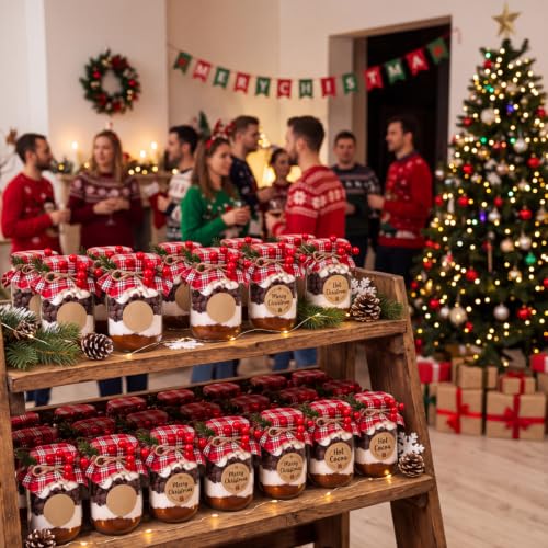 Thyle 6-Piece Christmas Mason Jar Set 16 oz – Hot Cocoa Supplies with Plaid Décor