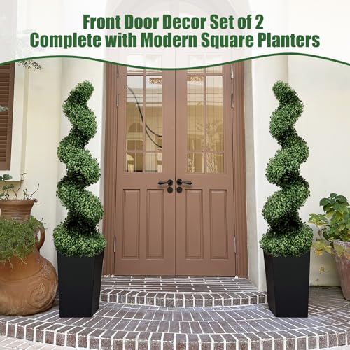 5FT Artificial Spiral Topiary Trees, Set of 2 UV Resistant Faux Boxwood Plants