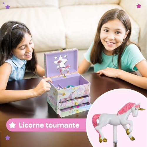 Unicorn Musical Jewelry Box for Girls with Spinning Figurine and Drawers