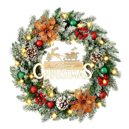 24 Inch Prelit Christmas Wreath with LED Lights – Battery Powered, Tenrry (Variation: 24inch)