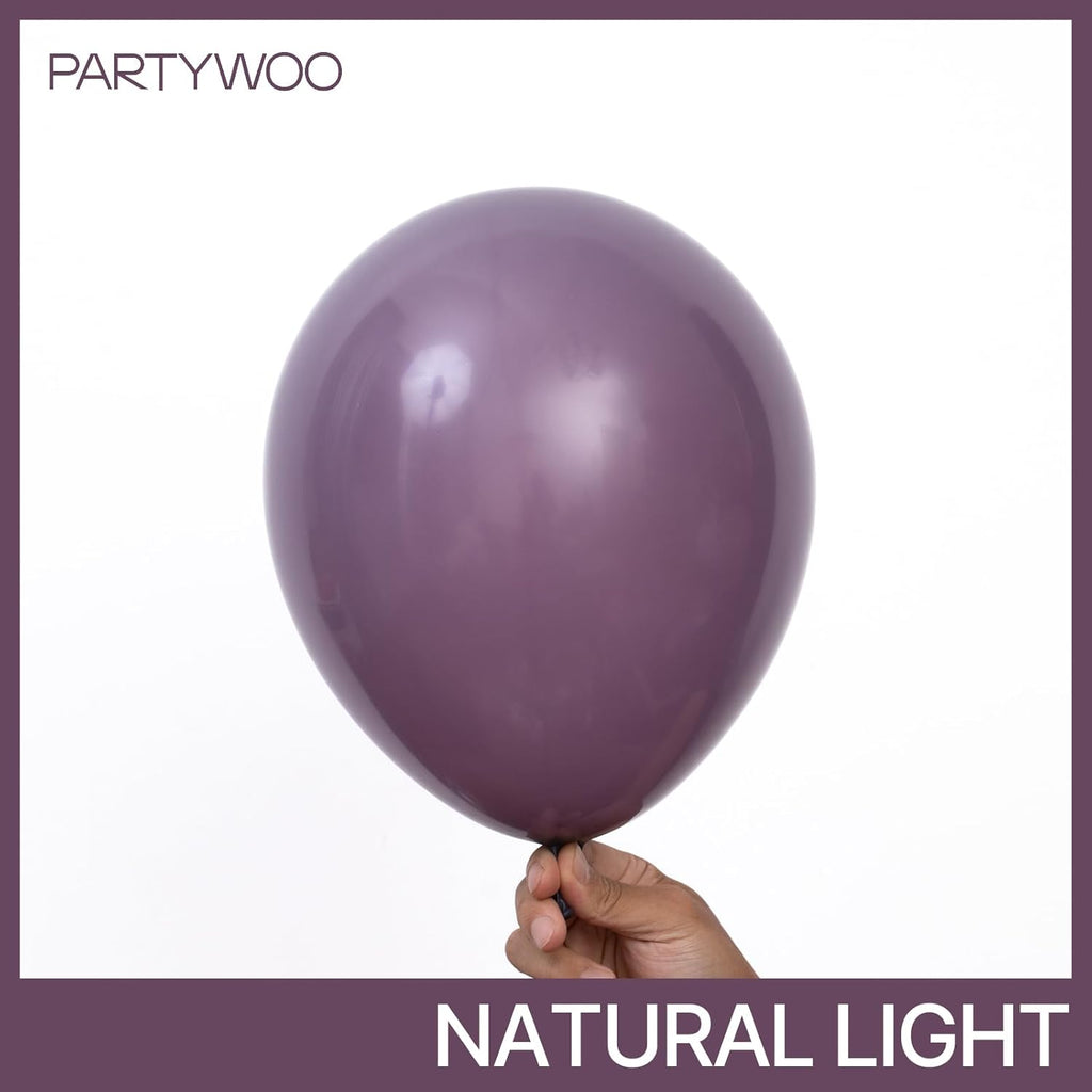 PartyWoo Dusty Purple Balloons - 100 Pcs Latex Helium Balloons in 5, 10, 12, 18 Inch Sizes | Perfect for Baby Showers & Birthdays