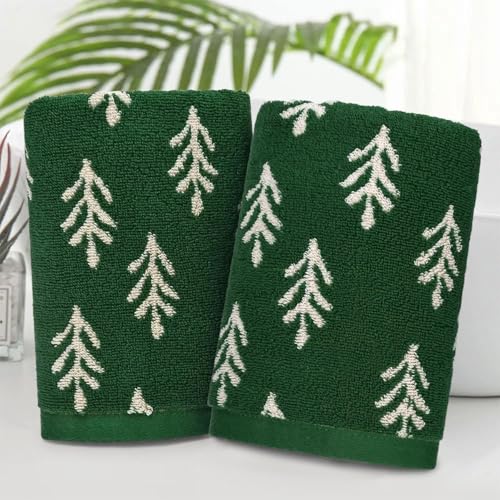 Jacquotha Christmas Hand Towels Set of 2 - Holiday Pine Tree Kitchen & Bathroom Decor