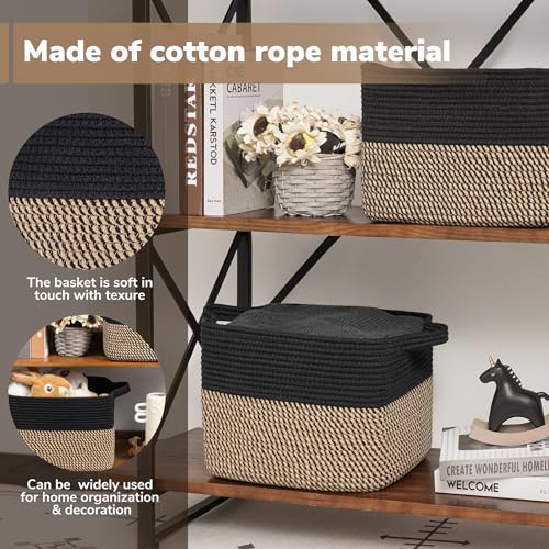 Woven Storage Basket for Shelves 13"x10"x9" Black Cotton Rope Cube Bin