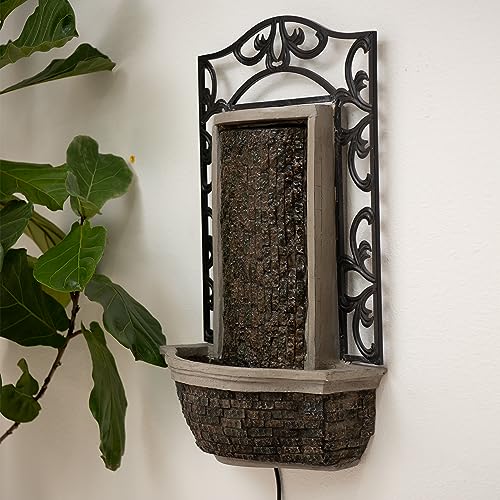 Wall-Mounted Waterfall Fountain, Indoor Outdoor Polyresin Water Feature