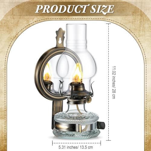 Vintage Wall-Mounted Glass Kerosene Oil Lamps with Wicks - Set of 2