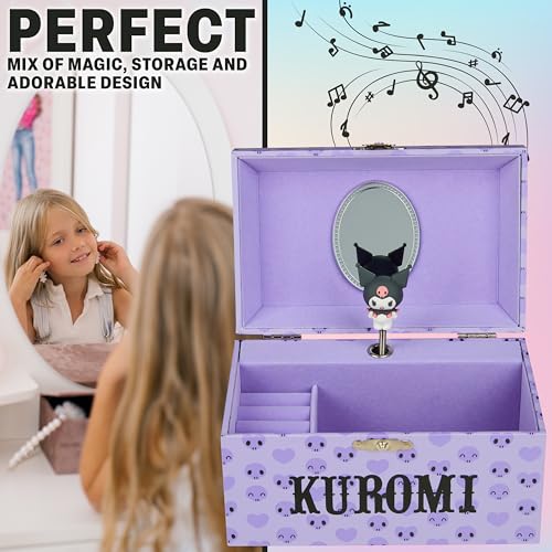 Purple Musical Jewelry Box for Girls, Kawaii Keepsake Organizer with Ring Holder