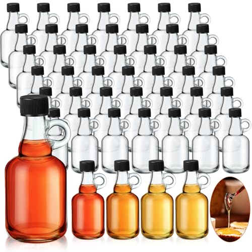 Blushtier 48 Pack 3.4 oz Glass Syrup Bottles with Handle & Black Lids