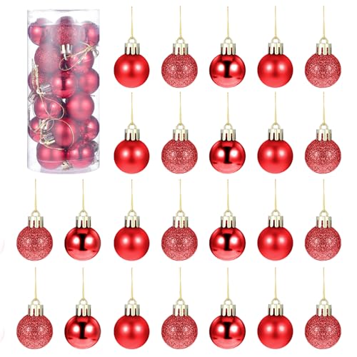 Grevosea Red Mini Christmas Balls Set - 24 Shatterproof Holiday Tree Ornaments
