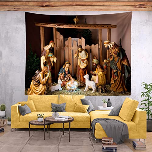 Loccor Christmas Nativity Scene Tapestry 118x96 Inches Holy Night Wall Hanging Religious Decor