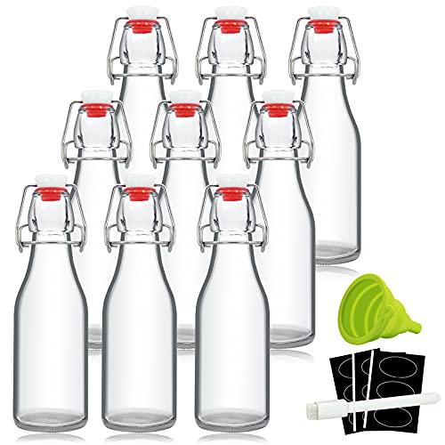 8 oz Clear Swing Top Glass Bottles with Airtight Lids, 9 Pack
