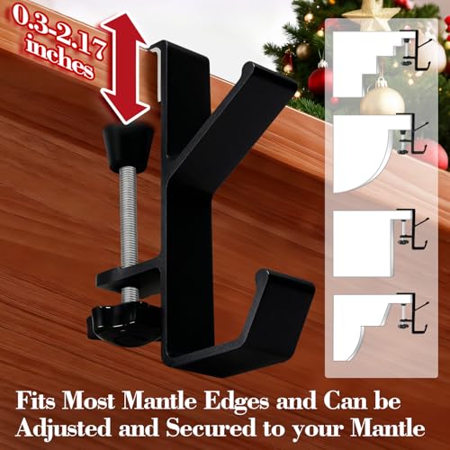4-Pack Adjustable Metal Stocking and Garland Holders for Mantel (Black)