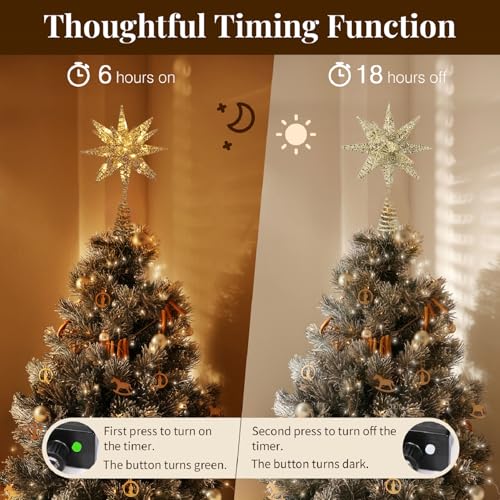 3D Lighted Star Christmas Tree Topper with Remote & Timer, 11 Inch Gold