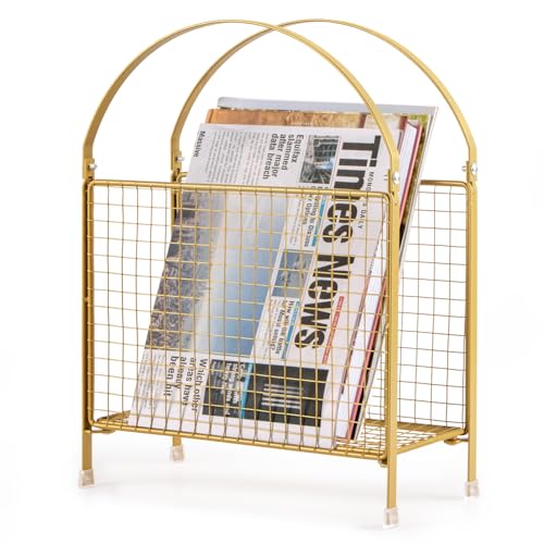 Freestanding Metal Magazine Rack - Gold Handbag-Style Floor Stand
