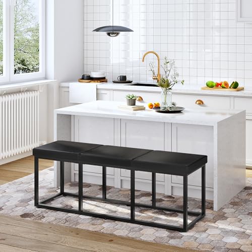 Upholstered Dining Bench with PU Leather Seat, 47-Inch Entryway Bench