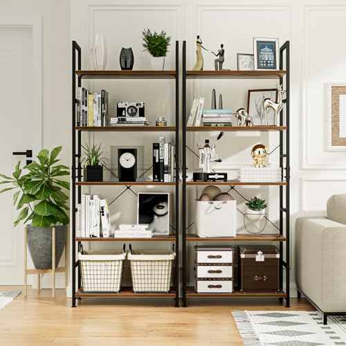 5-Tier Industrial Bookshelf, Tall Freestanding Storage Organizer Unit
