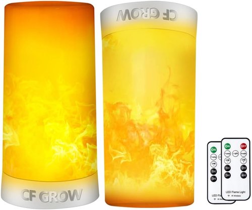 LED Flame Effect Fireplace Light - Remote & Timer, USB Rechargeable Flameless Candle - 2 Pack