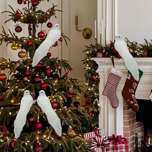 2PCS 5.5-Inch Artificial White Dove Bird Ornaments with Clips for Decor