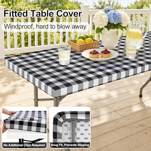 Fitted Vinyl Tablecloth 6 Foot - Flannel Backed Buffalo Plaid Table Cover