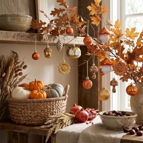 50-Piece Shatterproof Fall Tree Ornament Set - Orange Autumn Harvest Decor