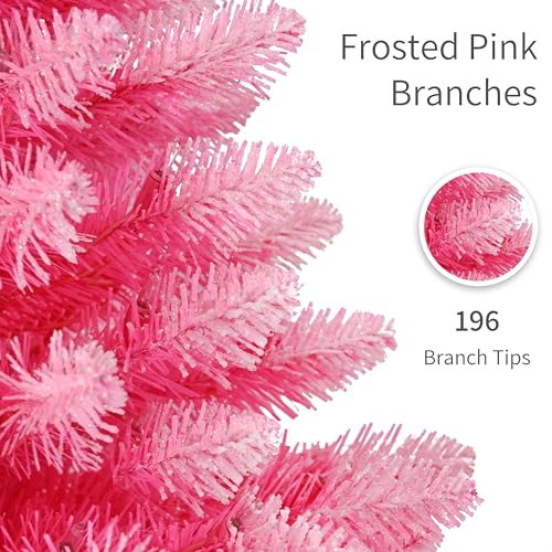 Pink Artificial Christmas Tree 4ft Pre-Lit with 150 Clear Lights and Dense Branch Tips - Puleo International